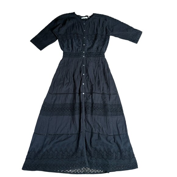 LoveShackFancy Beth Maxi Dress black size L large black cotton sheer voile shirt - Picture 6 of 16